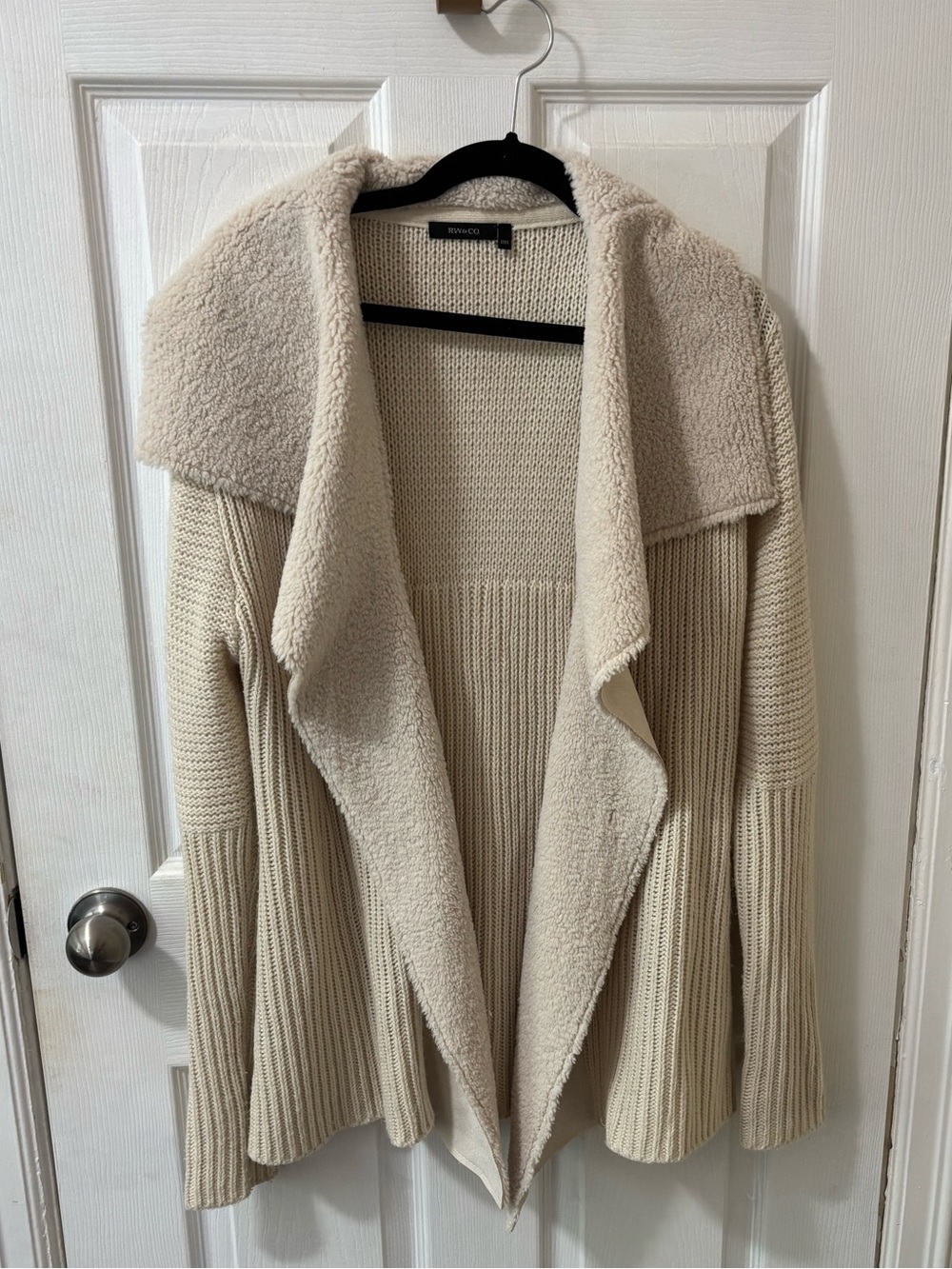 RW&CO. Cream Open-Front Shawl Collar Cardigan